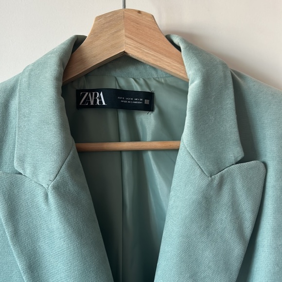 ZARA WOMAN NWT DOUBLE-BREASTED SOFT OVERSIZED BLAZER LIGHT GREEN | 8372/037 - Picture 6 of 10
